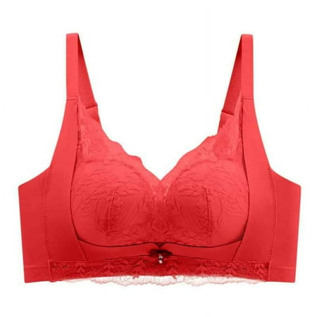 Gnurob Seamless Bras for Women Plus Size Push Up Bra No Underwire Bralette T-Shirt Padded Bralettes Hide Back Fat Underwear Comfortable Breathable Brassiere Clearance Saving Red X-Large