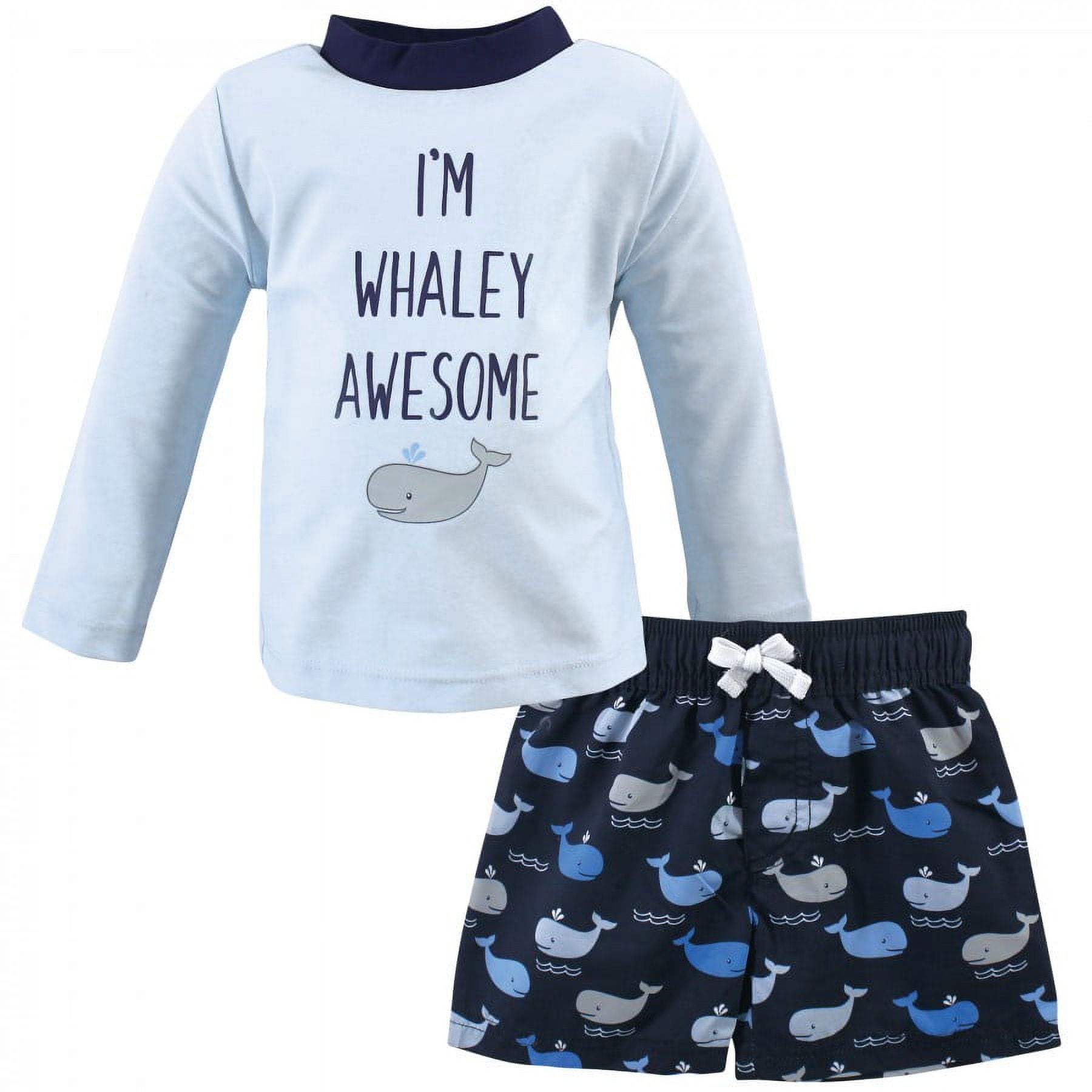 Hudson Baby Toddler Boy Swim Rashguard Set, Whaley Awesome, 2 Toddler