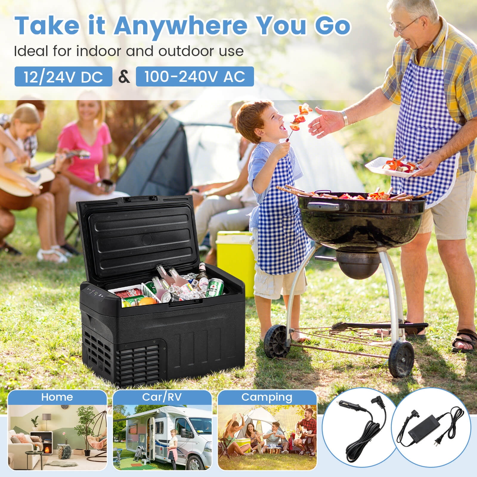 Costway 12 Volt Car Refrigerator with -4℉~68℉ Adjustable Range Divider for Camping 23 QT