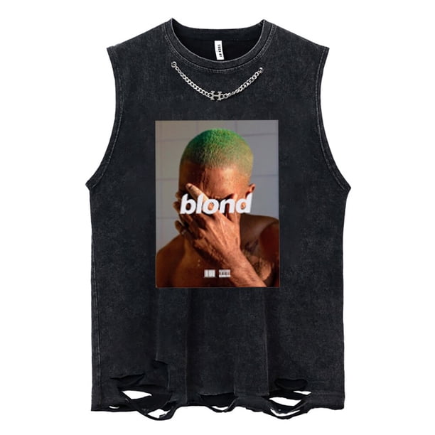 Frank-Camiseta de gran tamaño para hombre, camisetas sin mangas de algodón 100%, ropa de calle de música rubia, chaleco sin mangas de Hip Hop, ropa gráfica