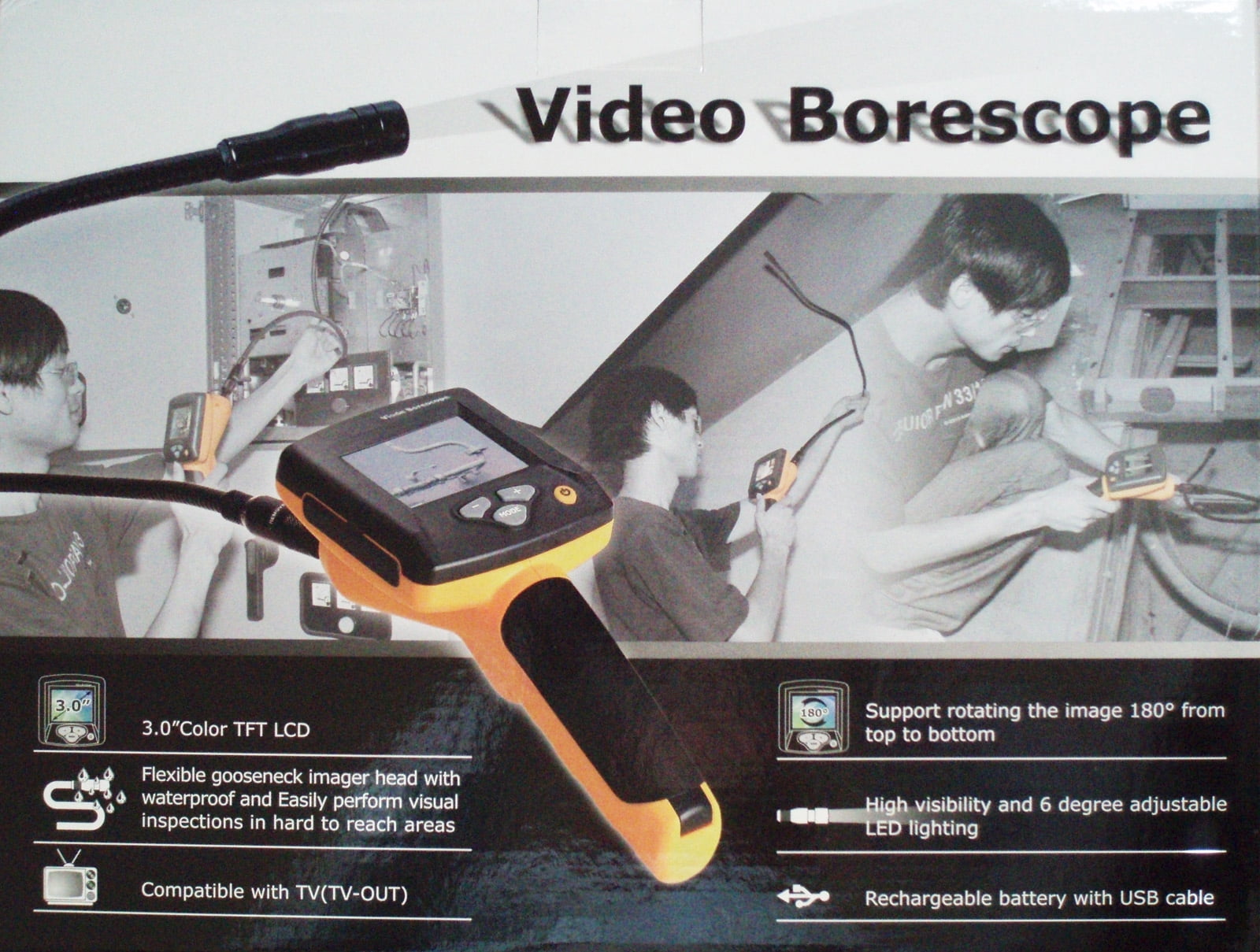 CEM BS-100 3" LCD Video Borescope 17mm x 1M Gooseneck with TV-out