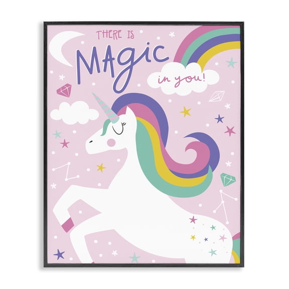 Stupell Industries Contemporary There's Magic In You Phrase Pink Rainbow Unicorn Black Framed Giclee Art, 11 x 14, by Angela Nickeas