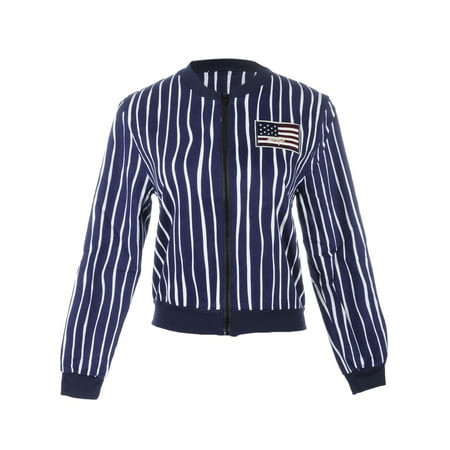 S/M Fit Blue Pinstripes Embroidered American Flag Athletic Jacket