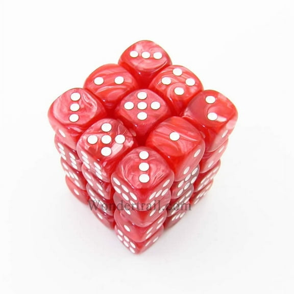 Red Marbleized Dice with White Pips D6 12mm (1/2in) Pack of 36 Koplow Games