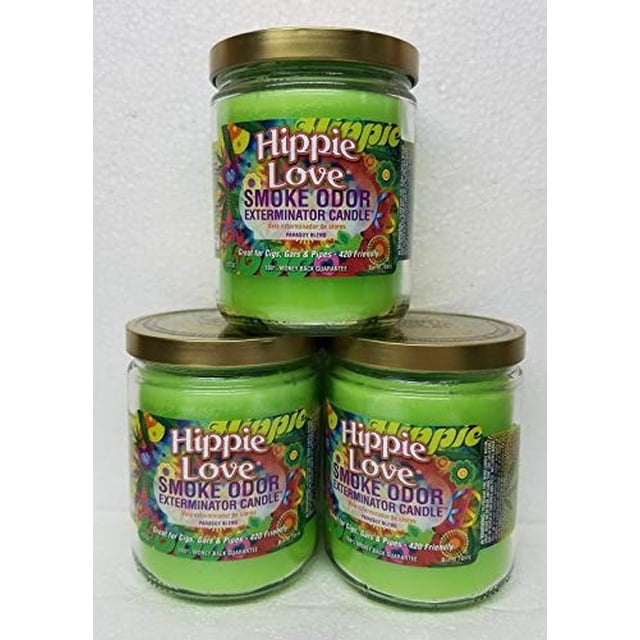 Exterminador de olores a humo de vela Hippie Love, 13 onzas (paquete de 3)