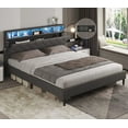 Queen Size Platform Bed Frame with LED Lights Headboard&Outlets&USB