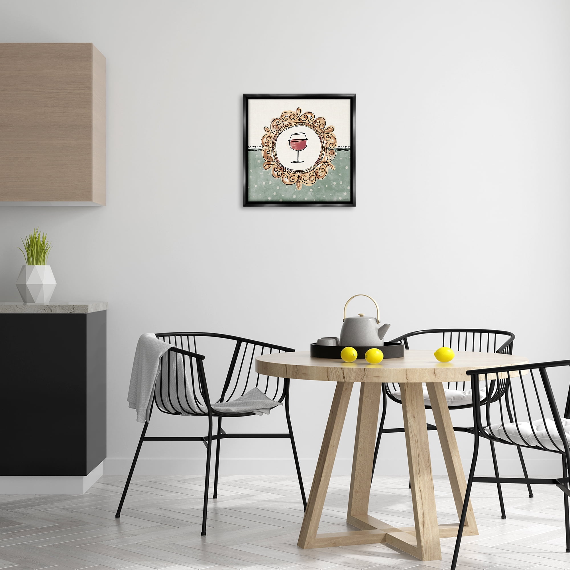 Stupell Industries Wine with Classic Border Food & Beverage Painting Black Floater Framed Canvas Art Print Wall Art, 18 x 18