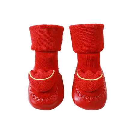 

QYZEU 11 Toddler Shoes Girls Easy21 Shoes Cute Children Toddler Autumn And Winter Boys And Girls Socks Shoes Flat Bottoms Non Slip Warm And Comfortable Solid Color Chinese New Year Style