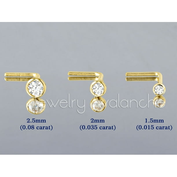 18K Solid Yellow Gold Nose Stud L Bend, hotsell Nose Ring Bezel Set High Quality Genuine 1.5mm Round Diamond