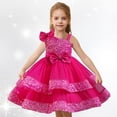 thumbnail image 2 of BYHONG Robe de Fille Codkkre Fleurs Nœud Papillon Robes pour Enfants Manches à Volants Robe Ligne A Été Pâques Robe Filles Col Rond Décontracté Robes d'Été pour Filles Rose 9-10 Ans, 2 of 4