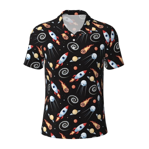 Kuqiui Mens Golf Polo Shirt Dry Fit Performance Sport Short Sleeve Golf Polo Shirts for Men-Space Rocket