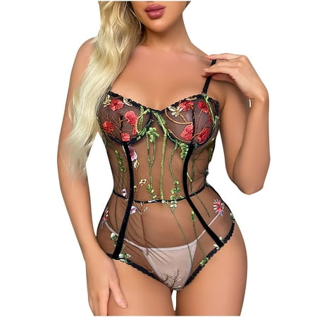 Odeerbi Hollow Out Lace Lingerie for Women 2025 Transparent Perspective Corset One-piece Sexy Underwear Black