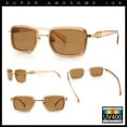 thumbnail image 2 of Hipster Dad Fashion Double Rim Narrow Rectangular Luxury Sunglasses Gold Peach - Brown, 2 of 7