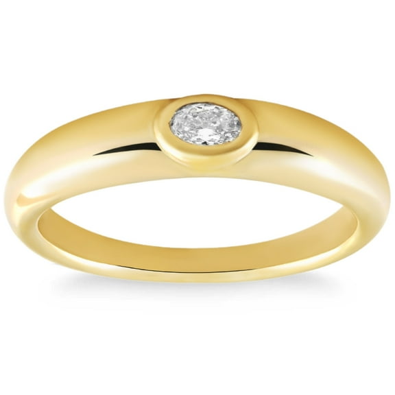Pompeii Oval Diamond 14k Yellow Gold Stackable Dome Polished Band Bezel Ring Lab Grown