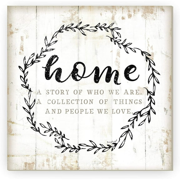Home A Story Of Who We Are Rustic Framed Wood Farmhouse Wall Sign 12x12 (Unframed)