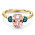 thumbnail image 3 of Gem Stone King 18K Yellow Gold Plated Silver Peach Nano Morganite and Blue Diamond Engagement Ring for Women | 2.54 Cttw | Oval 9X7MM | Gemstone October Birthstone | Size 6, 3 of 6