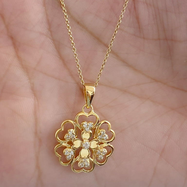 1/3 CT Diamond Heart Floral Pendant for Women, 14K Yellow Gold