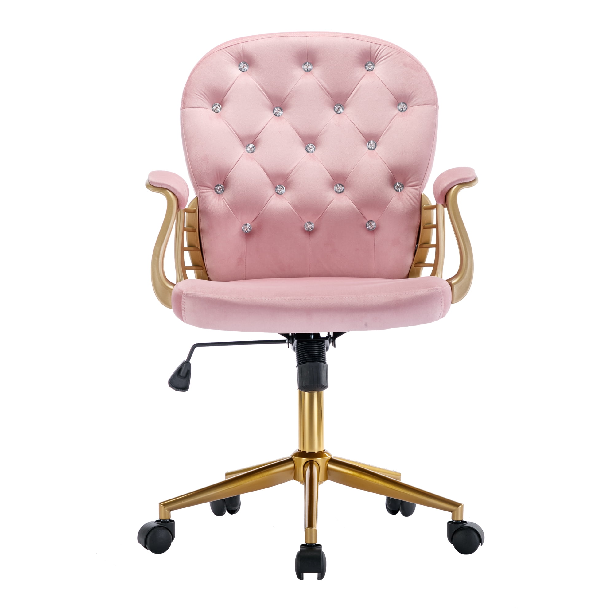 Velvet Home Office Chair with Wheels, Cute Chair with Side Arms and Wheels 360° for Living Room