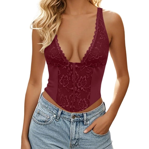 QHFBli Women Sexy Lace Halter Neck Tank Top Sleeveless Backless Y2k Trendy Going Out Corset Crop Tops