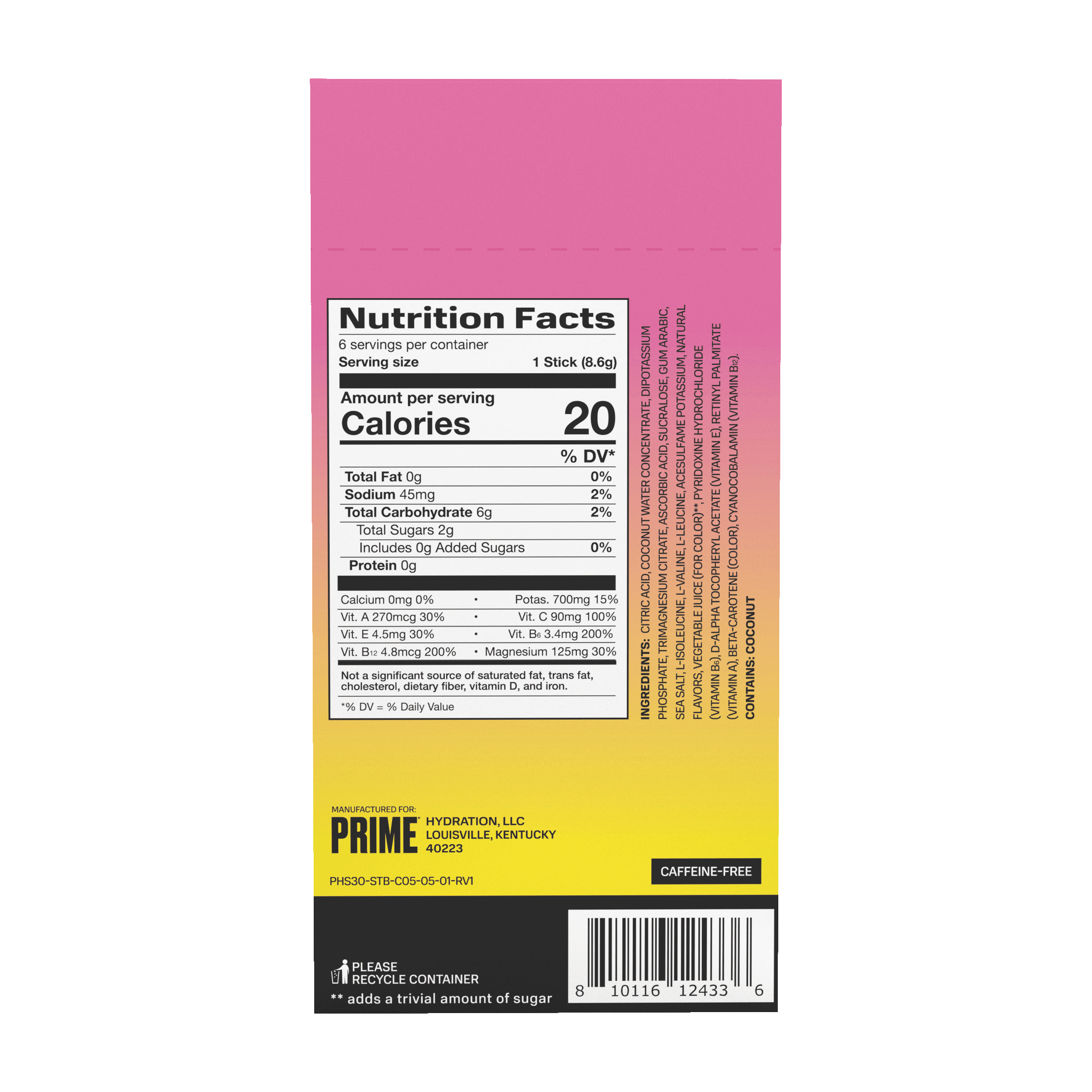 Prime Hydration Sticks, Strawberry Banana, 6 Count, Electrolytes, Zero Sugar