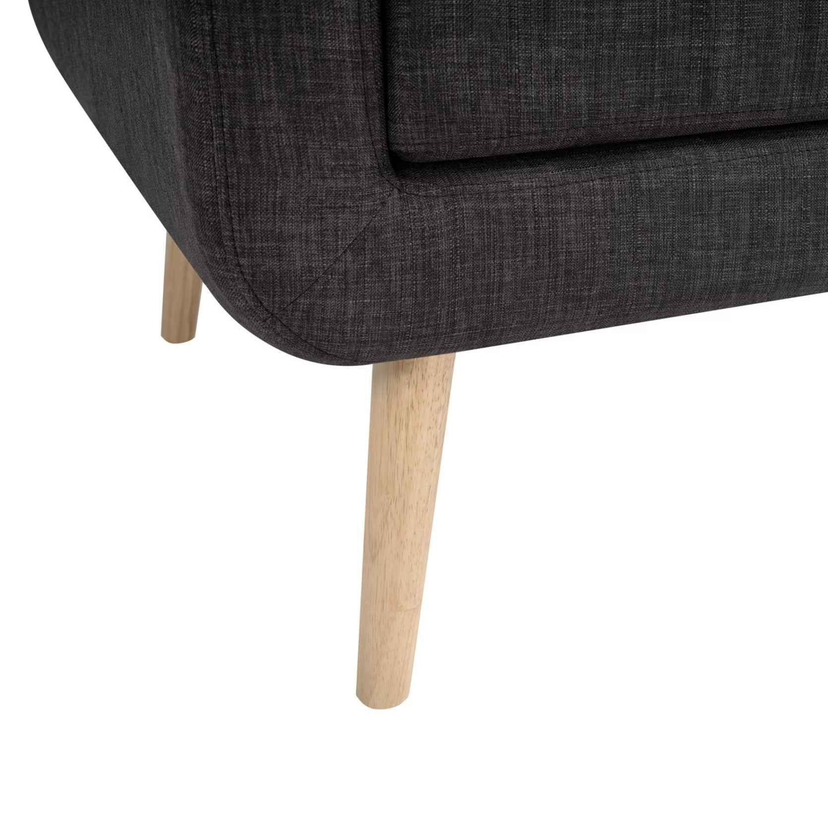 Mid-Century Modern Accent Armchair, Upholstered Fabric Living Room Chair with Deep Seat, Padded Arms & Rubber Wood Legs, Black