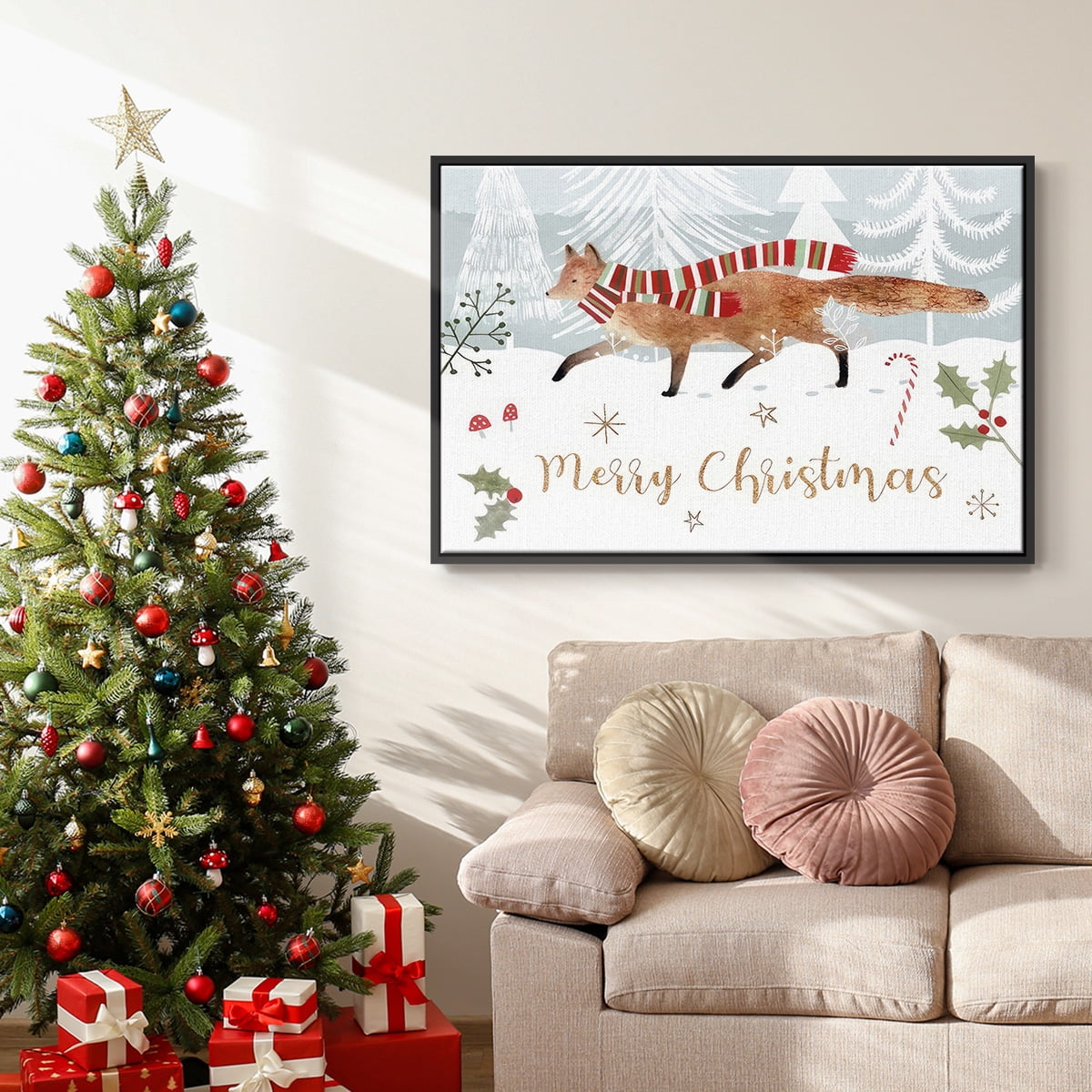 Woodland Christmas Collection A - Framed Gallery Wrapped Holiday Canvas - 17 x 25 - Black Frame