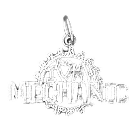 14K White Gold I Love My Mechanic Pendant - 17 mm