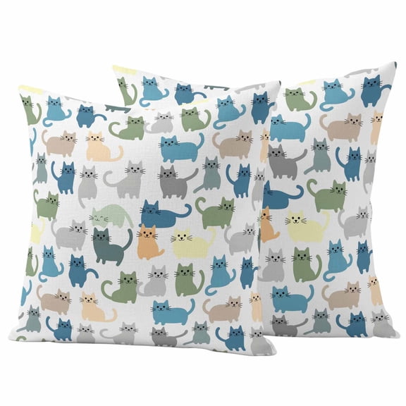 2 Pack Outdoor Waterproof Throw Pillow Covers,Cartoon Cat Seamless Decorative Square Pillow Case Patio Pillowcases for Chair Couch Sofa 16x16in