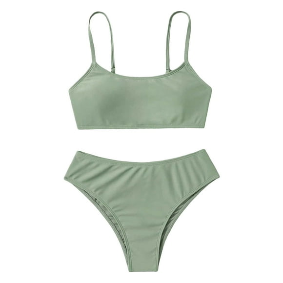 Hiiyo Maillot de Bain pour Grandes Filles, Ensemble Bikini Uni, Maillot de Bain pour Enfants, 2 Pcs