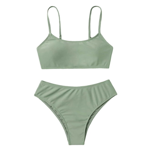 Hiiyo Big Girls Swimsuit Solid Color Bikini Set Kids Swimwear Bathing Suit,2-Piece