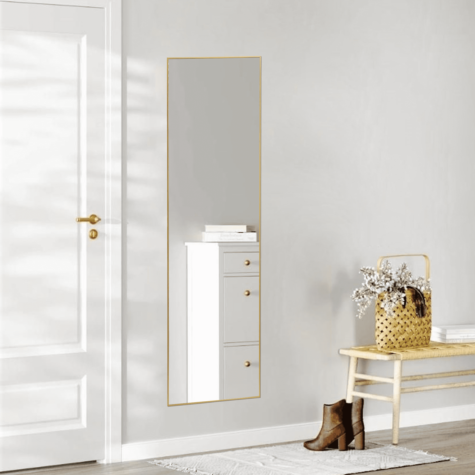 MAYEERTY 59"x16" Rectangular Full-Length Mirror - Floor Standing Full-Body Mirror, Gold