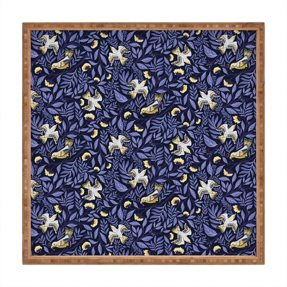 Society6 Avenie Very Peri Garden Birds Square Large Bamboo Tray