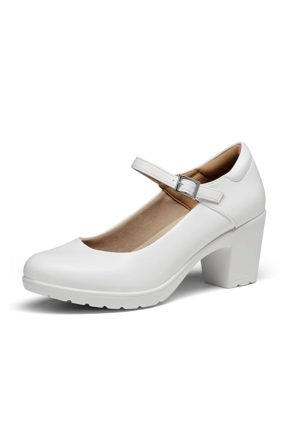 Women's Chunky Low Block Heels Mary Jane Closed Toe Work Pumps Comfortable Round Toe Dress Wedding Shoes Wide Shoes