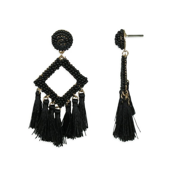 Time and Tru Women's Black Seed Beaded Tassel Earrings