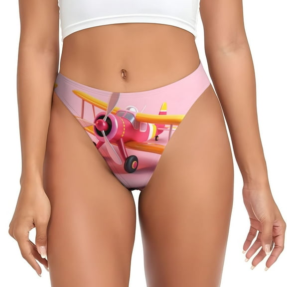 Thongs for Women - Colorful Cartoon Biplane No Show Seamless Womens Thongs Underwear, Breathable G String Thongs for Women, Ladies Stretch Low Rise Thong Bikini Panties Briefs