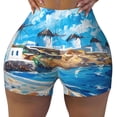 thumbnail image 2 of Zufioo Greek Island Windmills Painting High Waist Yoga Shorts for Women Tummy Control Fitness Athletic Workout Running Shorts Women's Biker Shorts-XX-Large, 2 of 8