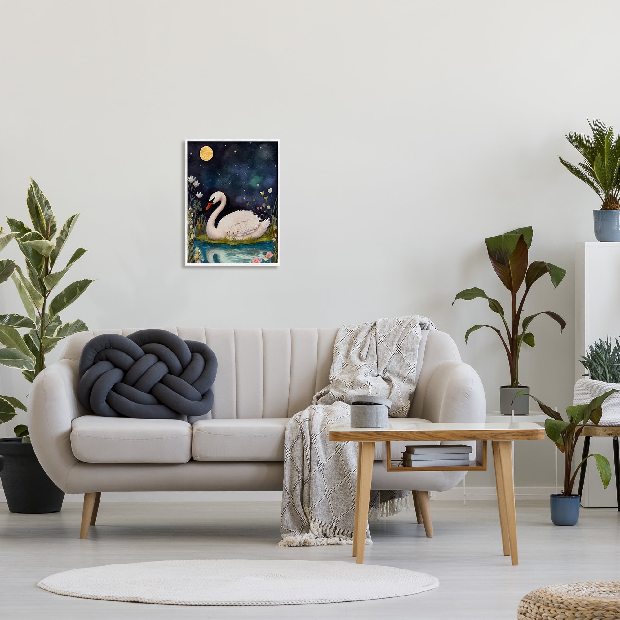 Stupell Industries Sleeping Swan Night Sky Animals & Insects Painting White Framed Art Print Wall Art, 16 x 20
