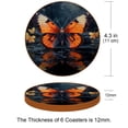 thumbnail image 3 of Butterfly Set of 6 Microfiber Leather Round Coasters, 11x11 cm/4.3x4.3 in Drink Coasters - Absorbent Cup Mats for Table, Bar, Home - Black Coaster Set, 3 of 6
