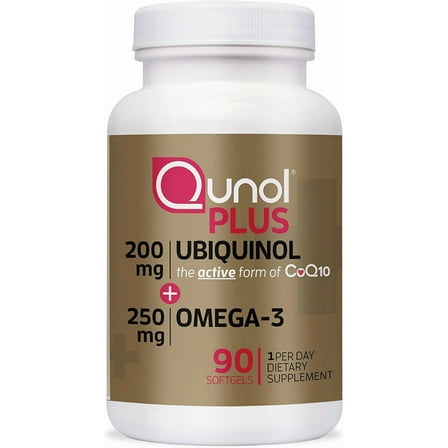 Qunol Plus Ubiquinol Coq10 200mg with Omega 3 250mg Extra Strength Antioxidant, 90 Count
