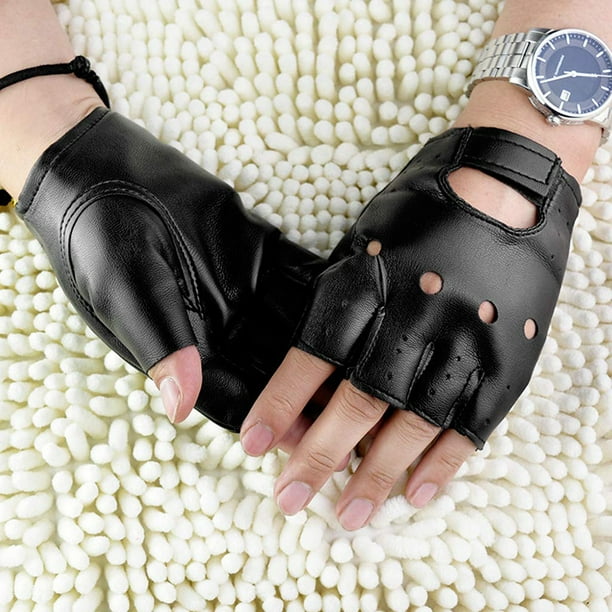 Guantes de cuero artificial antideslizantes de medio dedo sin dedos para hombre