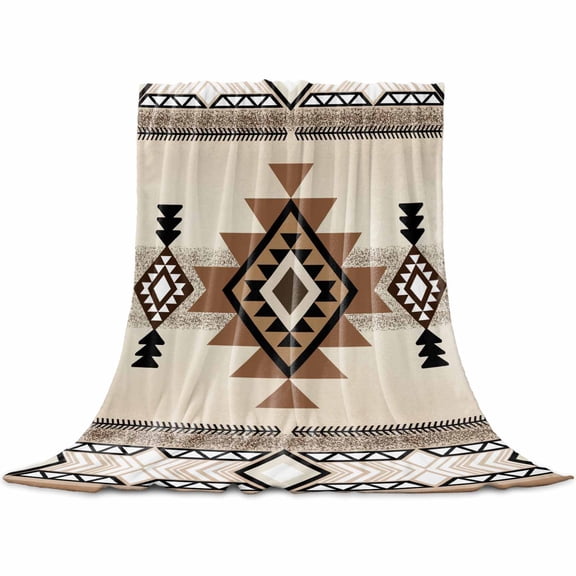 Brown Southwestern Flannel Blanket for Bed, Boho Ethnic Geometric Farmhouse Soft Cozy Warm Couch Throw Blanket, Lightweight Fluffy Plush Bedding Blankets for Sofa Decor All Season 40"x50"