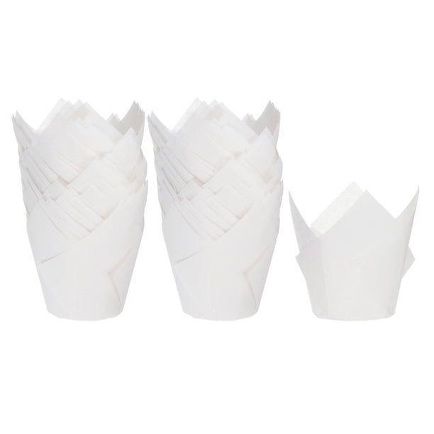 100 Unidades de Moldes para Magdalenas de Papel Estándar En Forma de Tulipán, Envoltorios Antiadherentes Desechables para Cumpleaños, Banquetes y Fiestas, Color Blanco