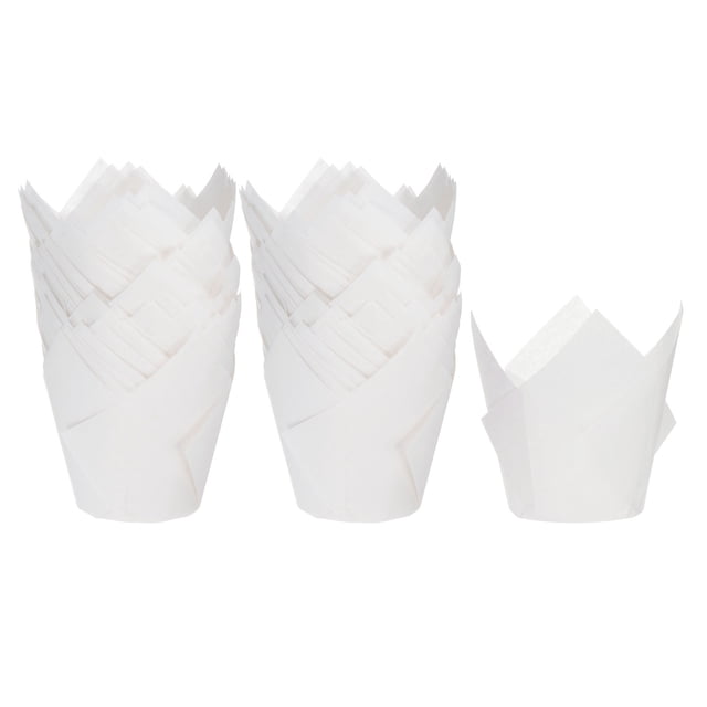 100 Unidades de Moldes para Magdalenas de Papel Estándar En Forma de Tulipán, Envoltorios Antiadherentes Desechables para Cumpleaños, Banquetes y Fiestas, Color Blanco