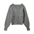 thumbnail image 5 of UJNDER Fashion Solid Crop V Neck Long Sleeve Knit Sweater Pullover for Women Grey L, 5 of 5