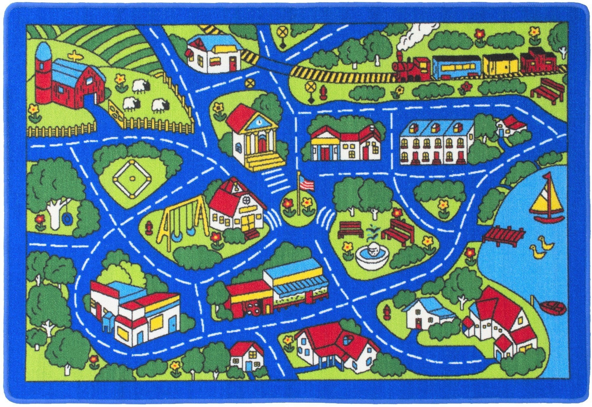Kids Car Road Rugs City Map Play mat for Classroom/Baby Room Non-Slip Rubber Back