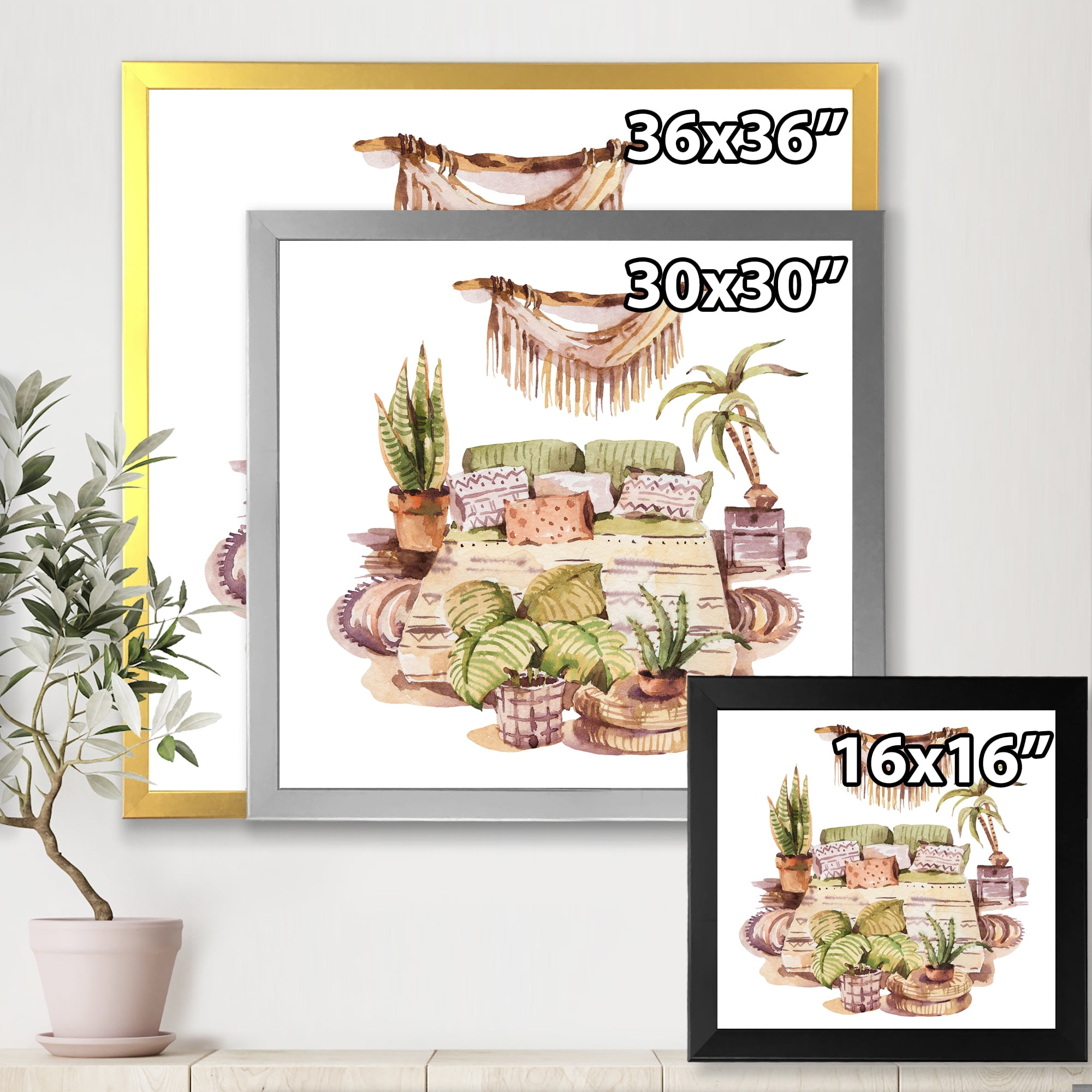 Designart 'Indoor House Plants Urban Jungle in Flowerpots IV' Traditional Framed Art Print