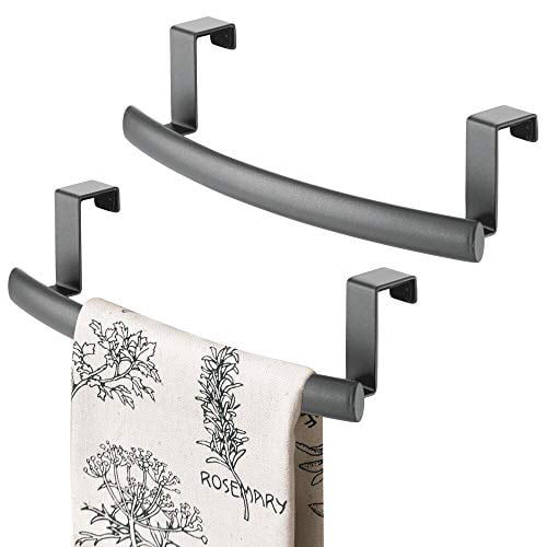 White Dish 2 Pack Hang on Inside or Outside of Doors and Tea Towels Organize and Hang Hand Also for Bars 9.7 Wide mDesign Modern Metal Kitchen Storage Over Cabinet Curved Towel Bar Rack