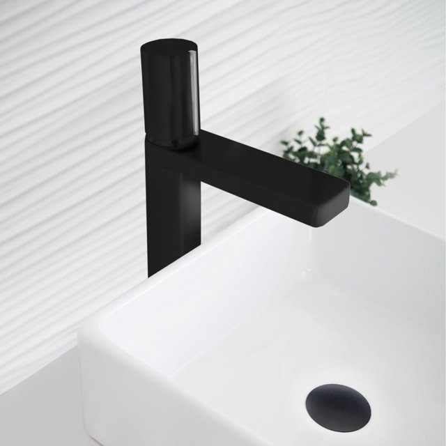 Stylish Single-Handle Ht. 12" Matte Black & Polished Chrome Vessel Bathroom Faucet B-122NC