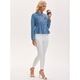 thumbnail image 3 of DARING DIVA Women's Button Down Collar Ruffle Hem Peplum Jean Jacket XL Light Blue, 3 of 7