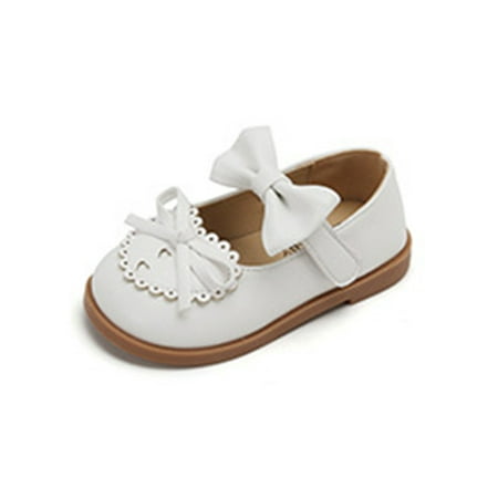 

Daeful Children Princess Shoe Ankle Strap Dress Shoes Bowknot Mary Jane Sandals Performance Non-slip Lightweight School Flats White 9.5C